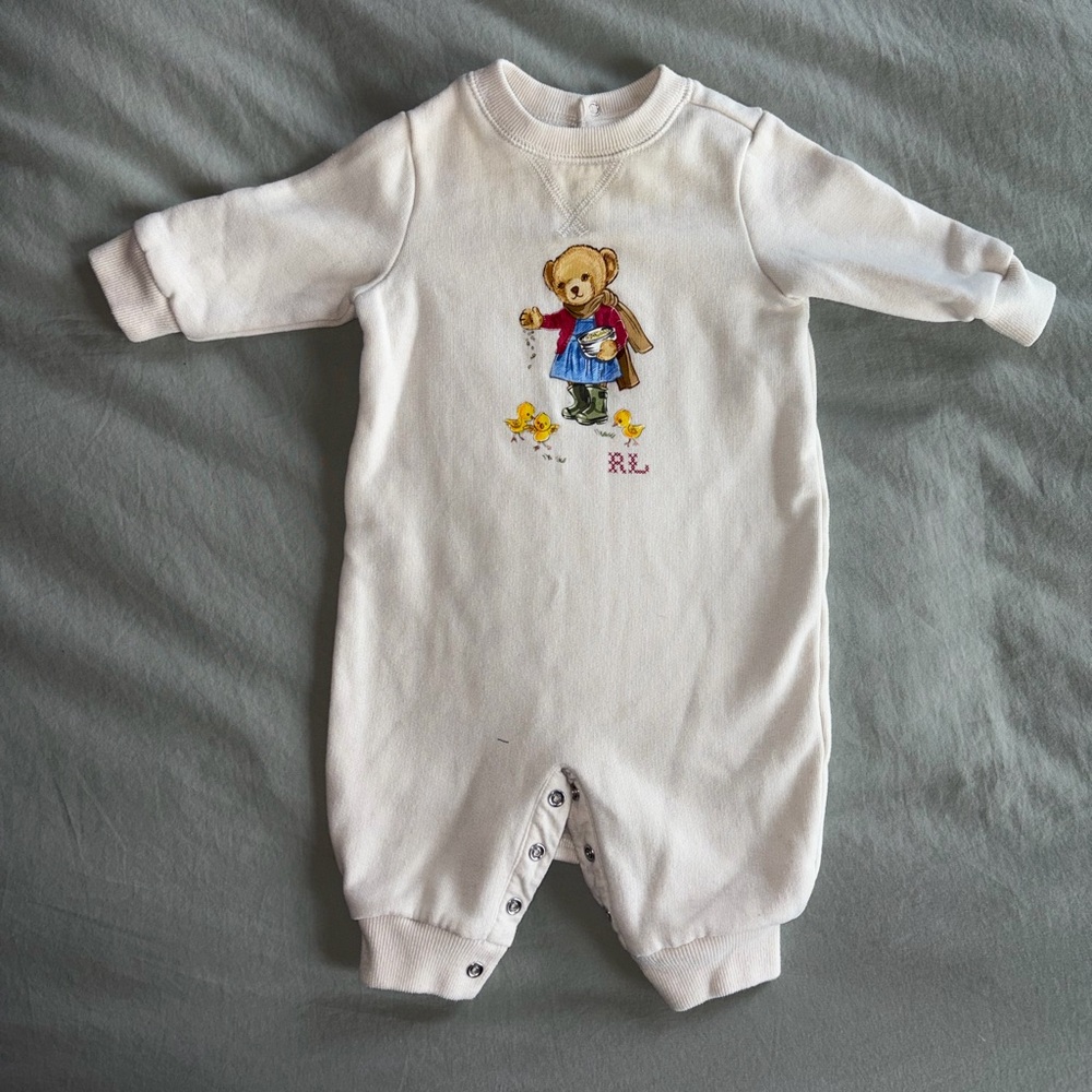 Ralph Lauren White Bear Print Kids One Piece